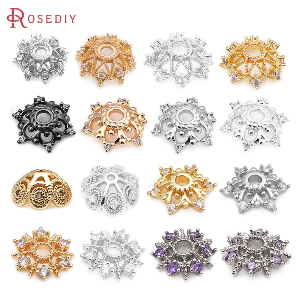 Bead Cap Flower - 18K Gold สีทองเหลืองและเพทายดอกไม้ลูกปัดคุณภาพสูงเครื่องประดับทําอุปกรณ์สร้อยคอต่างหูอุปกรณ์เสริมสําหรับผู้หญิง