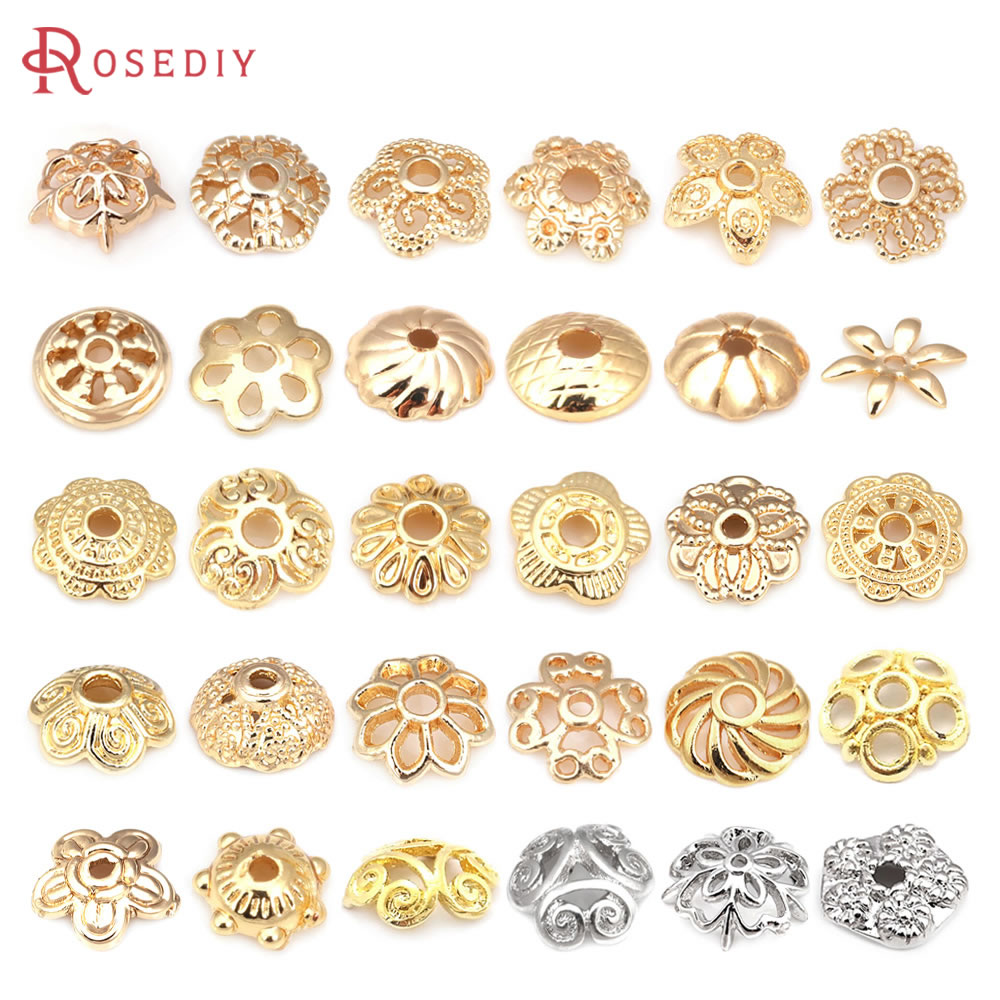 Bead Cap Flower - 18K Gold สีทองเหลืองดอกไม้ลูกปัดหมวก Tessal หมวกเครื่องประดับสร้อยคอสร้อยข้อมือต่างหูอุปกรณ์ Diy