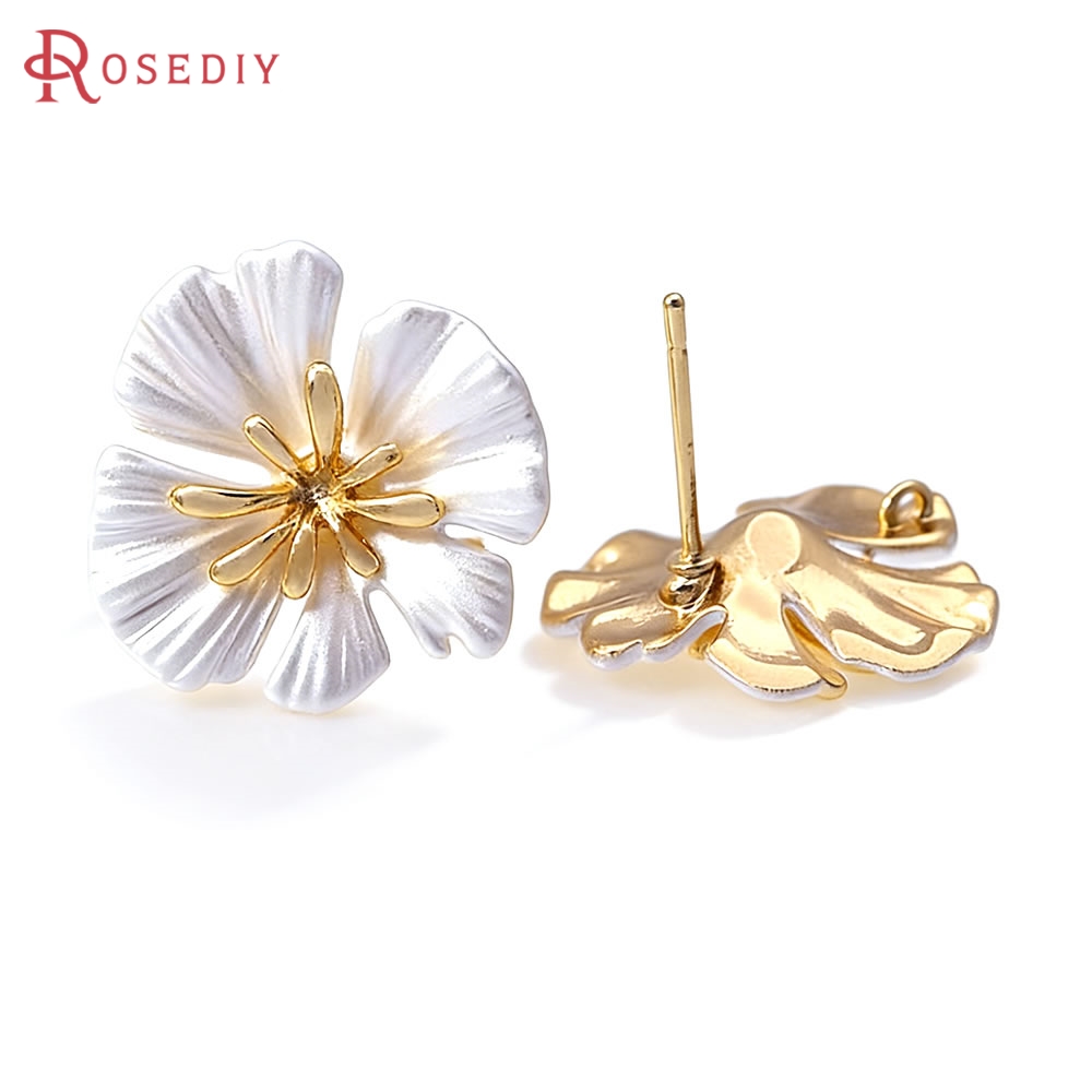 Jewelry Making Earrings - ต่างหูแบบติดหูรูปดอกไม้ทองเหลืองสีทอง 18K คุณภาพสูง ต่างหูผู้หญิง อุปกรณ์ทำเครื่องประดับ DIY