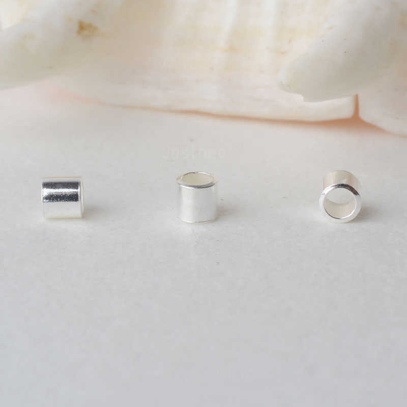 Crimp Bead Tube - ลูกปัดจีบหลวมสีเงินสเตอร์ลิงสำหรับทำเครื่องประดับขนาด2มม. สำหรับทำเครื่องประดับ