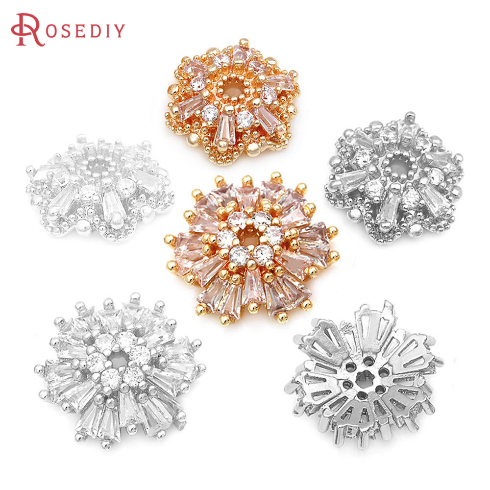 Bead Cap Flower - ทอง 18K สีทองเหลืองประดับเพชรซิคอน ลูกปัดรูปดอกไม้ คุณภาพสูง สร้อยคอ
