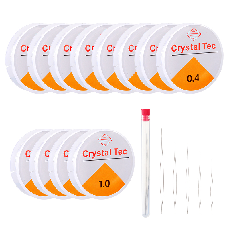 Beading Needle Fine - ชุดสายยางยืดอเนกประสงค์ขนาดสารพัน 12 ม้วนด้ายสายยางยืดคริสตัลพร้อมเข็มประดับด้วยลูกปัดสําหรับทําสร้อยข้อมือ