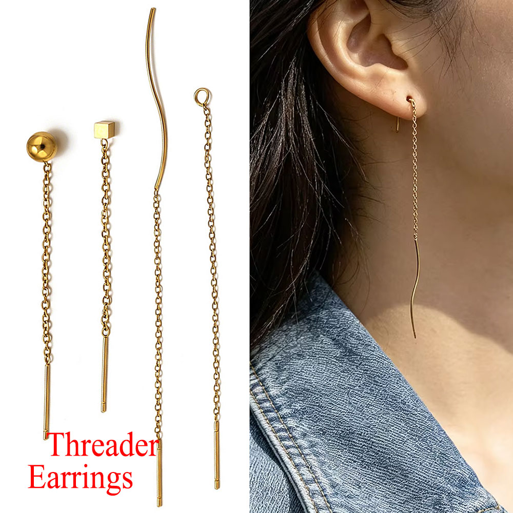 Jewelry Making Thread - ต่างหูแบบห้อยยาว 10 ชิ้น ทำจากสแตนเลส พร้อมลูกบอลห้อยขนาด 8/13