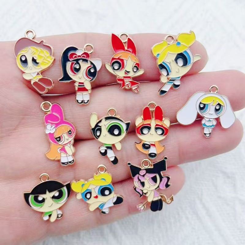 Jewelry Making Earrings - จี้รูปการ์ตูนสาวน้อยเคลือบน้ำมัน 10 ชิ้น ทำจากโลหะผสม สำหรับทำเครื่องประดับ DIY