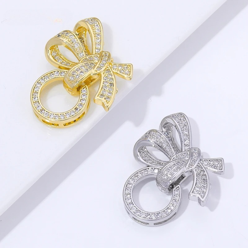 Jewelry Making Hoops - ตัวล็อกแบบผีเสื้อ 3 วง ชุบทอง 18K ประดับมุกและเพชรซิคอน