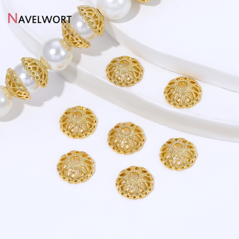 Bead Cap Flower - ฝาครอบลูกปัดทองเหลืองชุบทอง 18K ขนาด 9 มม. รูปดอกไม้