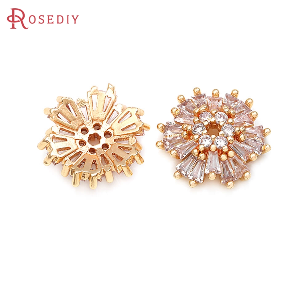 Bead Cap Flower - ลูกปัดดอกไม้ประดับเพชรเซอร์คอนสีทอง 18K ทำจากทองเหลือง สำหรับทำสร้อยคอ ต่างหู อุปกรณ์ตกแต่งเครื่องประดับคุณภาพสูง