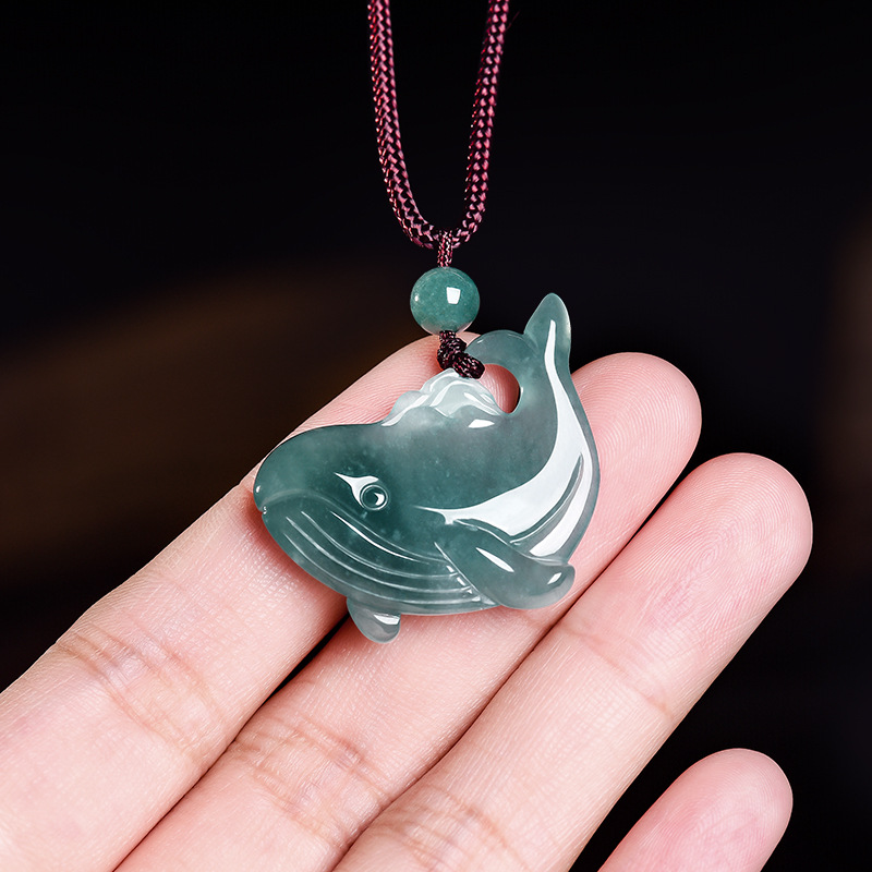 Jewelry Making Necklaces - จี้สร้อยคอหยกพม่าแท้รูปปลาวาฬ เครื่องประดับหยกแท้แกะสลัก ของขวัญอัญมณีสำหรับผู้หญิง