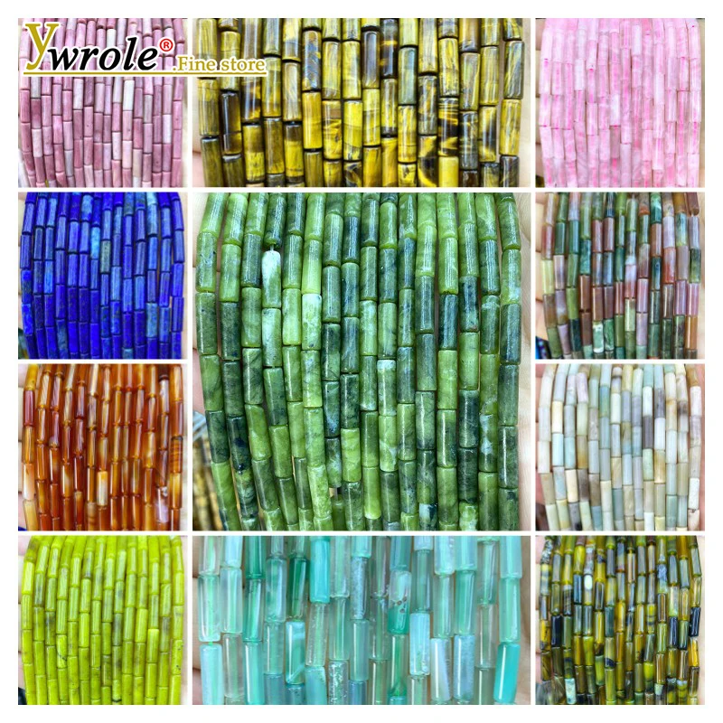 Crimp Bead Tube - 4x13 มม.หลอดหินธรรมชาติหยก Turquoise คริสตัลหลวม Spacer ลูกปัดสําหรับเครื่องประดับ