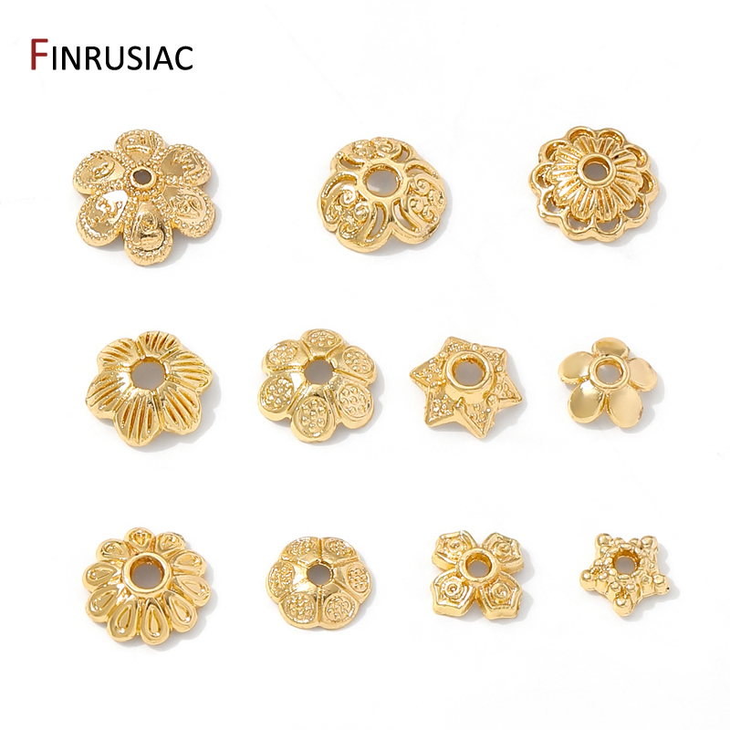 Bead Cap Flower - ฝาครอบลูกปัดทรงกลมลายดอกไม้ ชุบทอง 14K ทำจากทองเหลือง สำหรับงานเครื่องประดับ อุปกรณ์ทำสร้อยข้อมือ