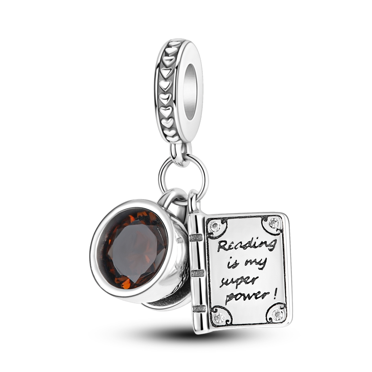 Jewelry Making Journal - จี้รูปแก้วกาแฟทำจากเงินแท้ 925 ประดับด้วยลูกปัดเคลือบสีน้ำตาล เหมาะสำหรับสร้อยข้อมือ สร้อยคอ ของขวัญสำหรับผู้หญิงที่รักหนังสือ