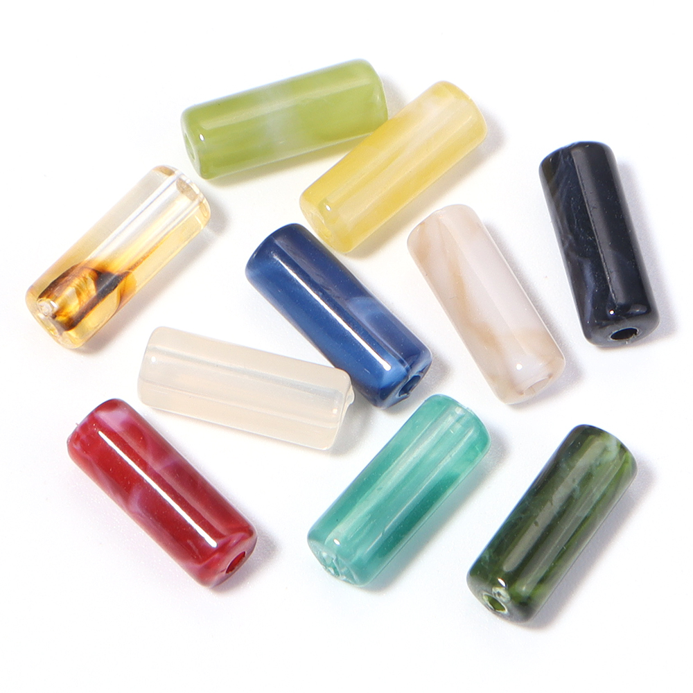 Crimp Bead Tube - 100 ชิ้น 5x13 มม. ลูกปัดอะคริลิคทรงหลอดลายหยกหลากสี ลูกปัดหลวมสำหรับทำเครื่องประดับ