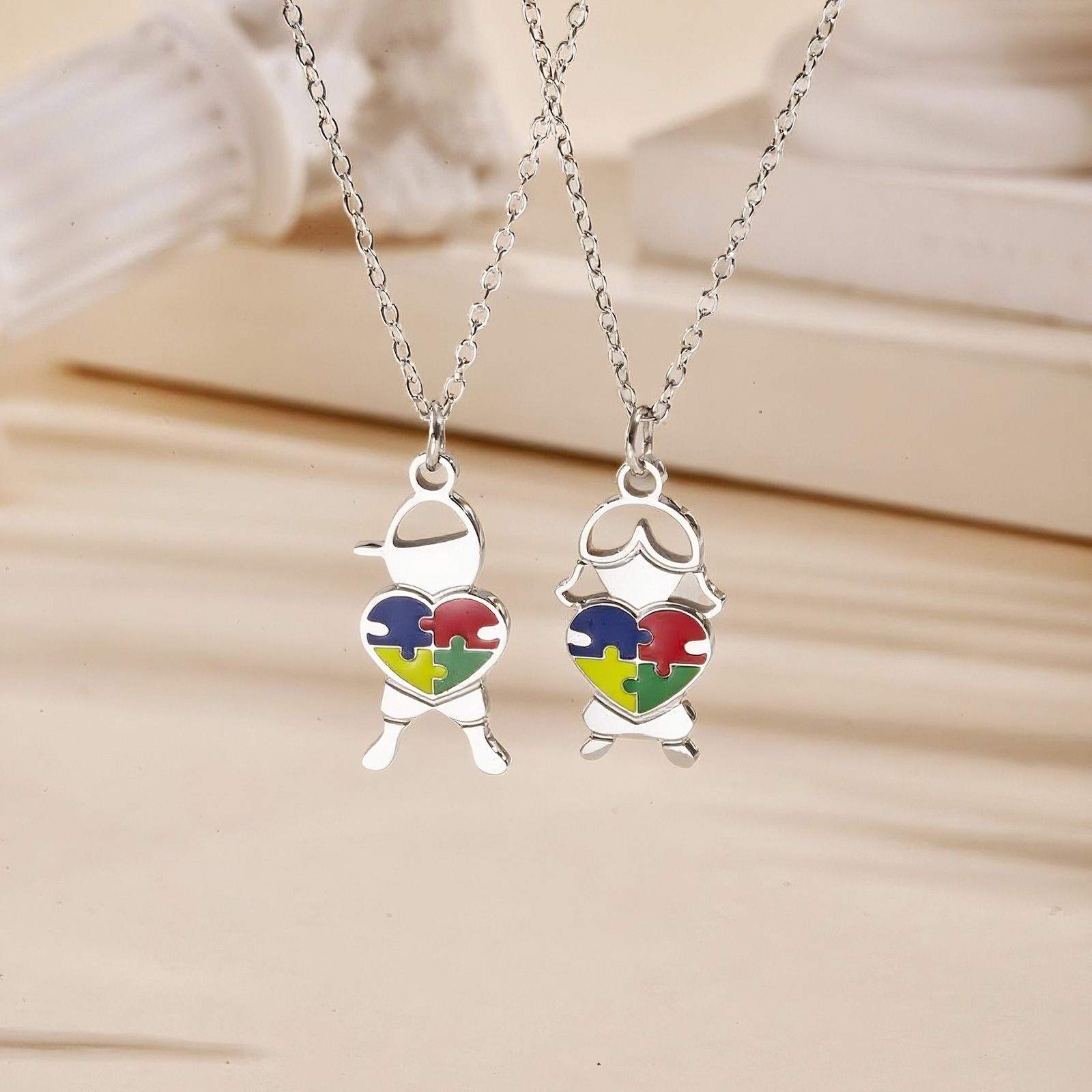 Jewelry Making Game - เครื่องประดับสแตนเลสหัวใจปริศนาเด็กชายและเด็กหญิงสร้อยคอจี้สร้อยคอโซ่สีเงินสำหรับผู้หญิง