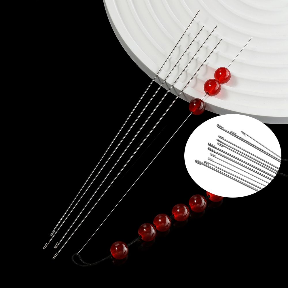Beading Needle Fine - 2pcs ลูกปัดเข็มเข็มเหล็กยาวและบางลูกปัดด้านข้างเกลียวตะขอสําหรับ DIY เครื่องประดับทําด้วยมือประดับด้วยลูกปัดอุปกรณ์