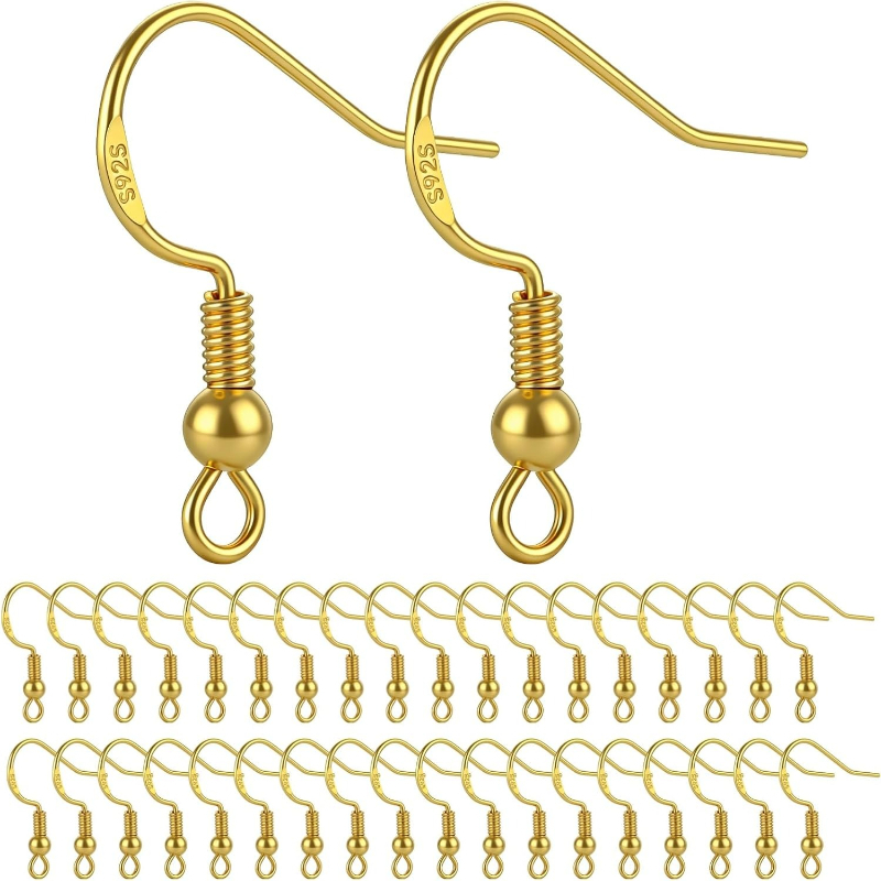 Jewelry Making Yarn - ตะขอเกี่ยวต่างหูเงินแท้ 925 ชุบทอง 50 ชิ้น แบบฝรั่งเศส