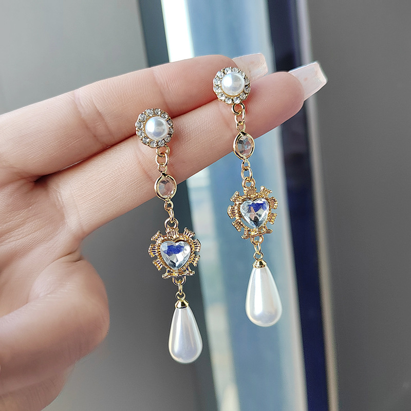 Beading Needle Fine - Pearl ต่างหูแฟชั่นสำหรับผู้หญิงย้อนยุคแบบยาวสไตล์ Zircon Silver เข็มต่างหูหยดน้ำจี้เครื่องประดับของขวัญ