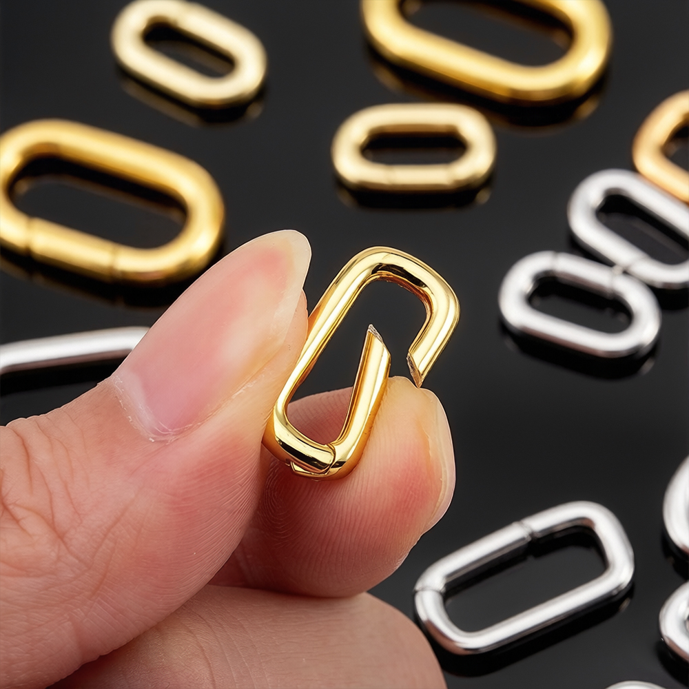 Jewelry Making Rings - ตัวล็อกสร้อยคอแบบคาราบิเนอร์รูปวงรีชุบทอง 18K จำนวน 2 ชิ้น พร้อมห่วงสปริงสำหรับตกแต่งมุก