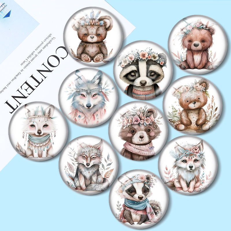 Jewelry Making Rings - จี้แก้วลายสัตว์ป่าสไตล์โบโฮ ขนาด 12/18/20/25 มม. สำหรับทำสร้อยข้อมือ แหวน