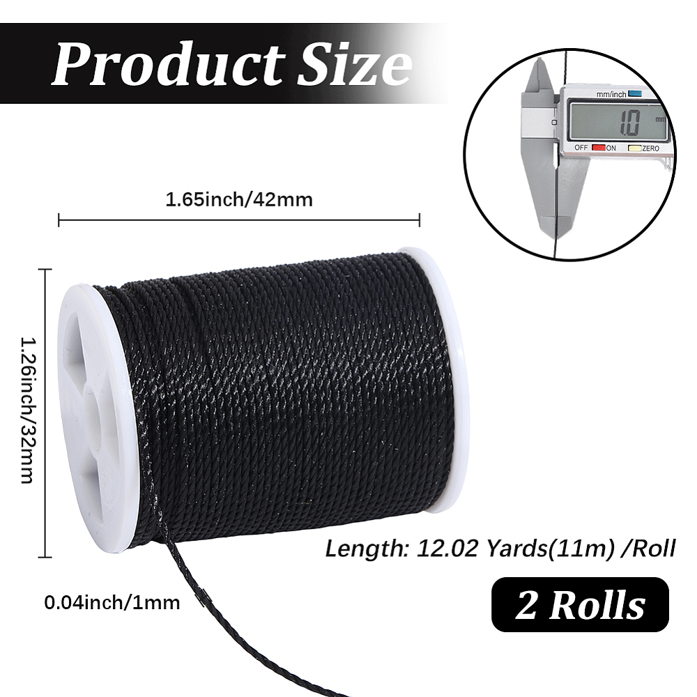 เชือกถักกลมสีดำ ขนาด 1 มม. ยาว - Jewelry Making Thread บทวิจารณ์และราคา