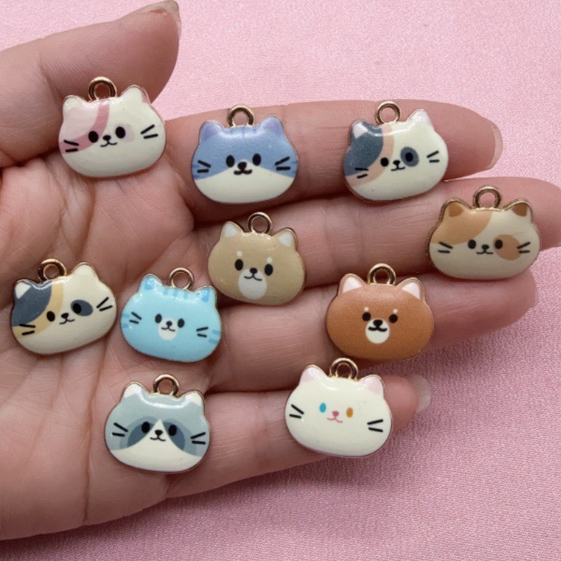 จี้โลหะผสมรูปหัวแมวพิมพ์ลาย 12 - Jewelry Making Earrings บทวิจารณ์และราคา