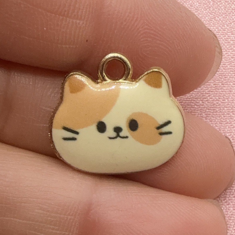 จี้โลหะผสมรูปหัวแมวพิมพ์ลาย 12 - Jewelry Making Earrings บทวิจารณ์และราคา