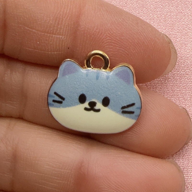 จี้โลหะผสมรูปหัวแมวพิมพ์ลาย 12 - Jewelry Making Earrings บทวิจารณ์และราคา