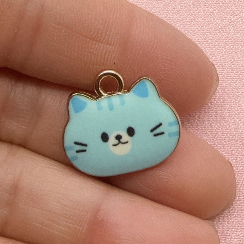 จี้โลหะผสมรูปหัวแมวพิมพ์ลาย 12 - Jewelry Making Earrings บทวิจารณ์และราคา